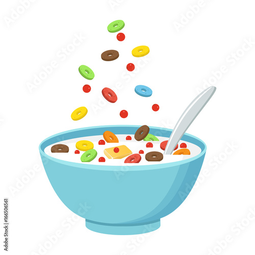 Valokuva Cereal bowl with milk, smoothie isolated on white background