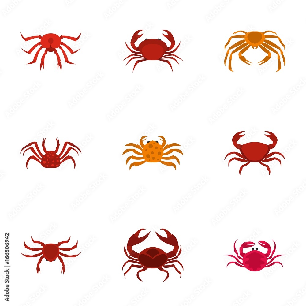 Overland crab icons set, cartoon style Overland crab icons set, cartoon style