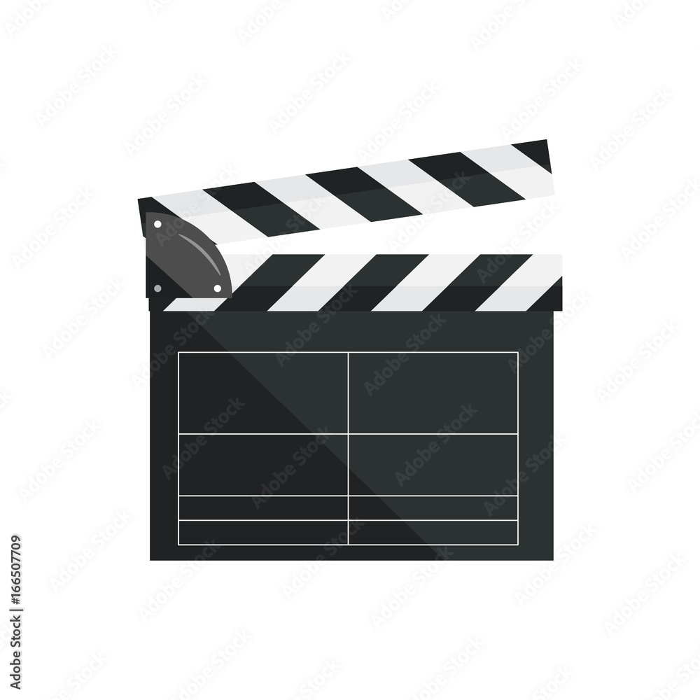 Fototapeta premium Vector illustration in flat style.Clapperboard isolated on background. Video movie clapper equipment, icon.