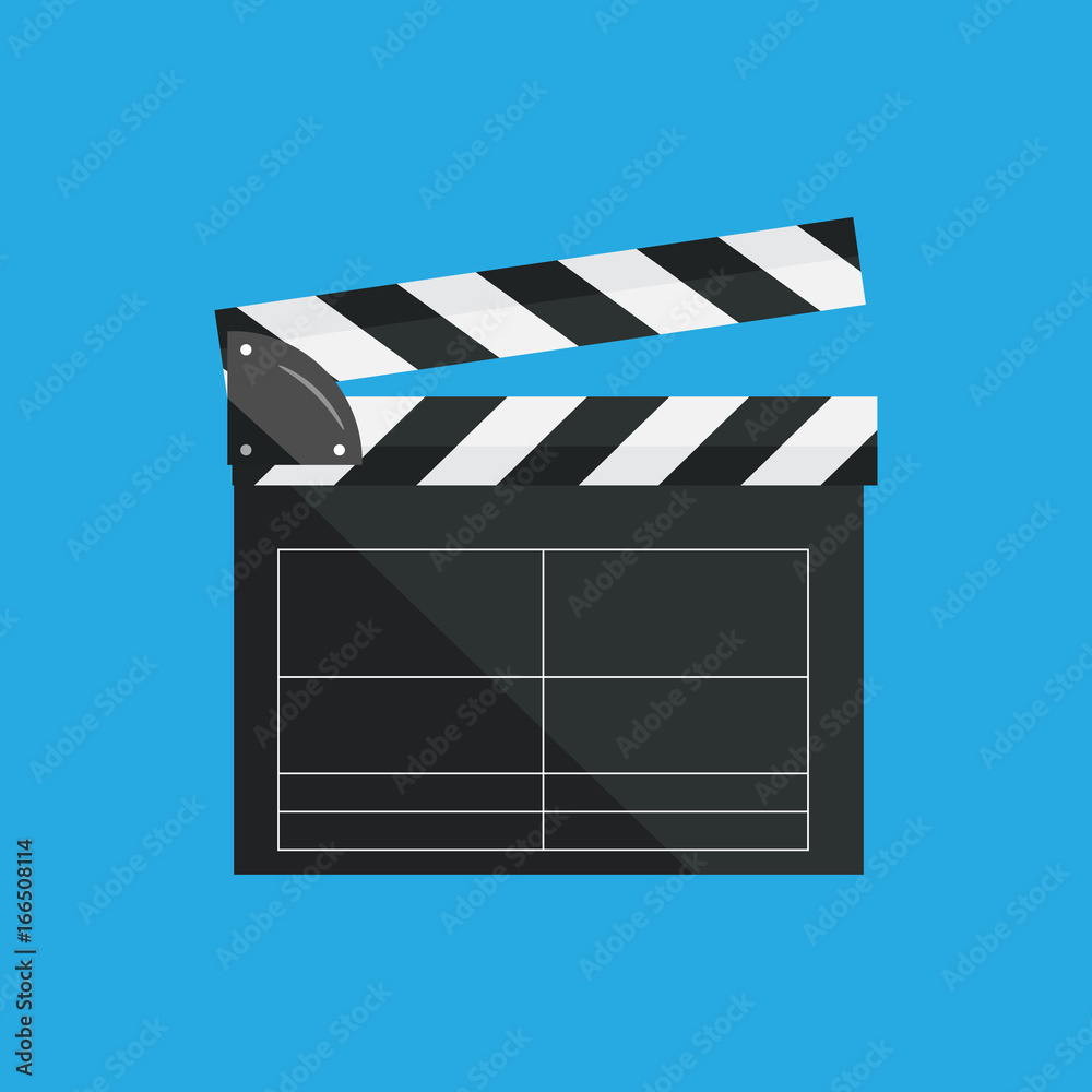 Fototapeta premium Vector illustration in flat style.Clapperboard isolated on background. Video movie clapper equipment, icon.