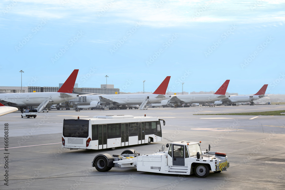 Airport with many airplanes Airport with many airplanes