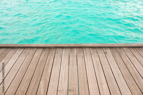 Wooden pontoon at sea resort. Summer vacation concept