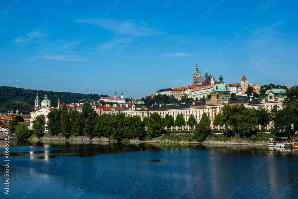 View on the Vltava river and St.Vitus Cathedral in Prague, Czech Republic