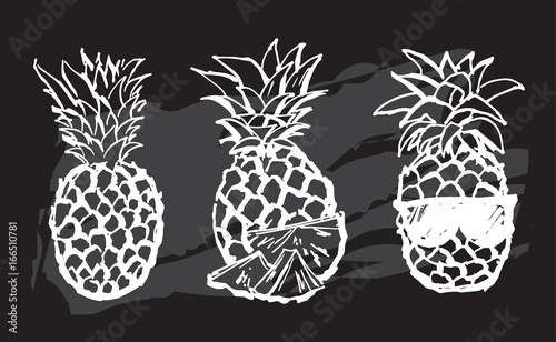 Cute black and white set with hand drawn ananases.