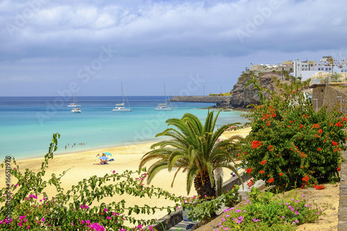 View on the beach Playa de Matorral on Fuerteventura, Spain.