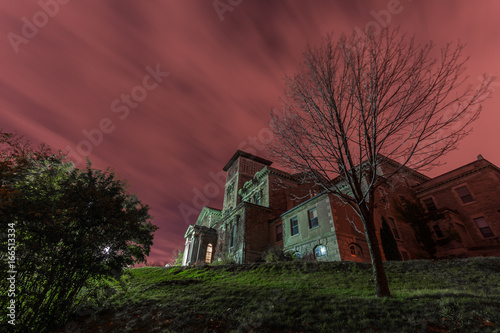Scary building under red sky