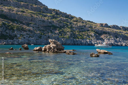 Anthony Quinn Bay, Rhodes in Faliraki. Beautiful beach on the island of Rhodes. One of the most beautiful bays in the city of Faliraki, Greece. photo