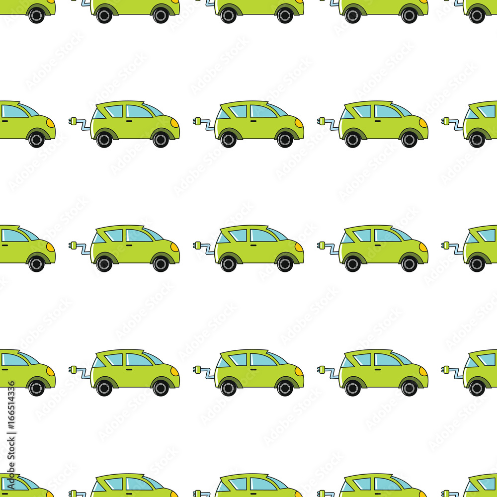 Electro car seamless pattern in cartoon style isolated on white background vector illustration for web