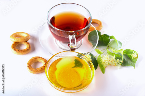 Herbal tea and white honey.