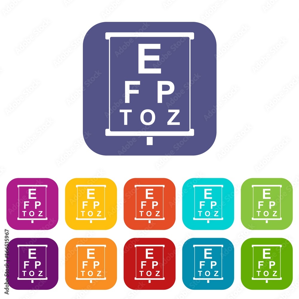 White placard with letters eyesight testing icons White placard with letters eyesight testing icons