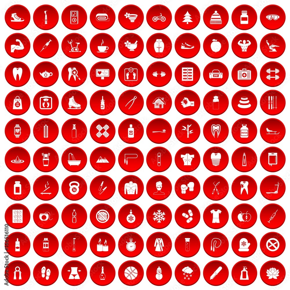 100 fit body icons set red 100 fit body icons set red