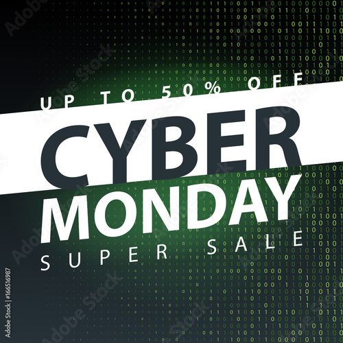 Cyber monday super sale poster. Clearance mega discount flyer template. Big special offer season. Vector digital shop banner illustration