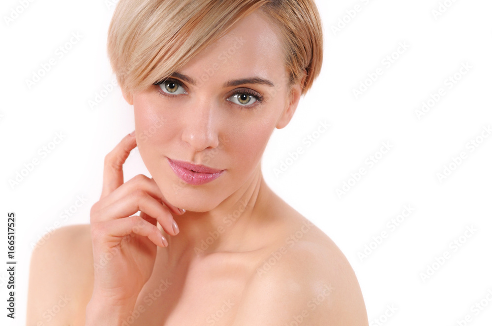 Young beauty woman touching her face. Young beauty woman touching her face.