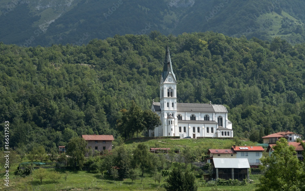 Fototapeta premium church in Drezniske Ravne in Julian Alps in Slovenia