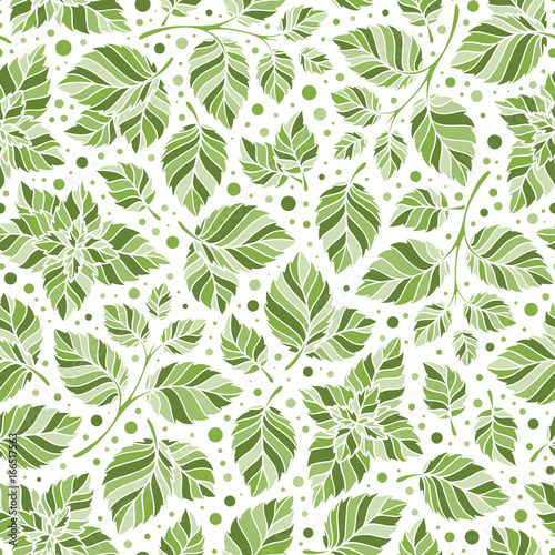 Hand drawn vector seamless pattern with mint leaves