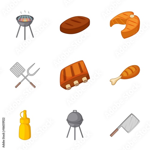 Grilling icons set, cartoon style photo