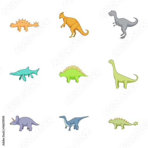 Different kinds of dinosaurs icons set