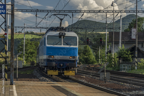 Trains in Prackovice station near river Labe
