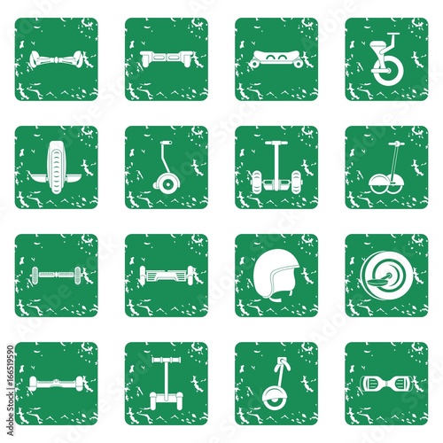 Balancing scooter icons set grunge