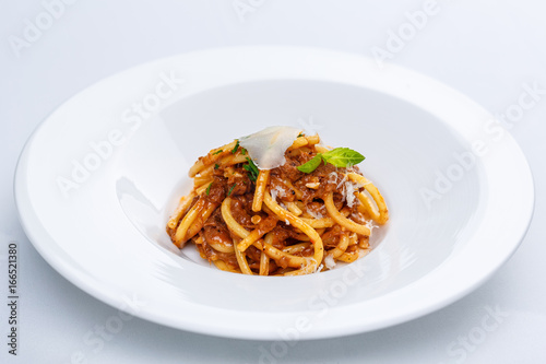 Pasta with tomato sauce and parmesan