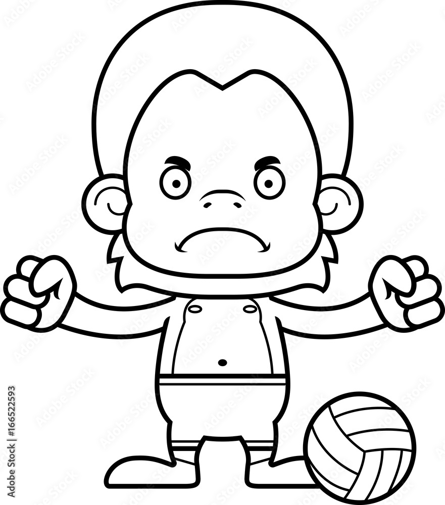 Cartoon Angry Beach Volleyball Player Orangutan