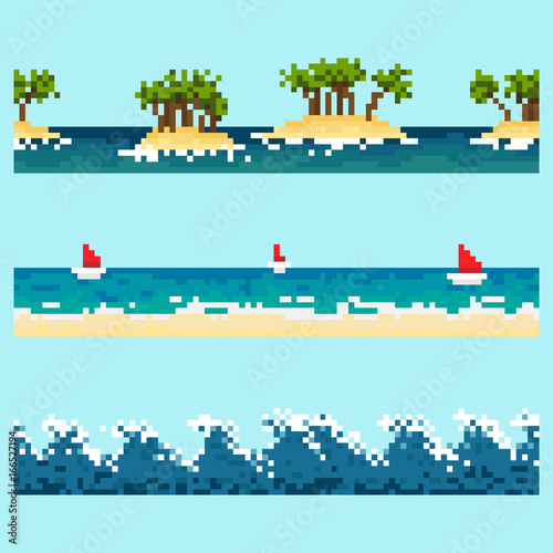 Set of pixel seamless landscape elements