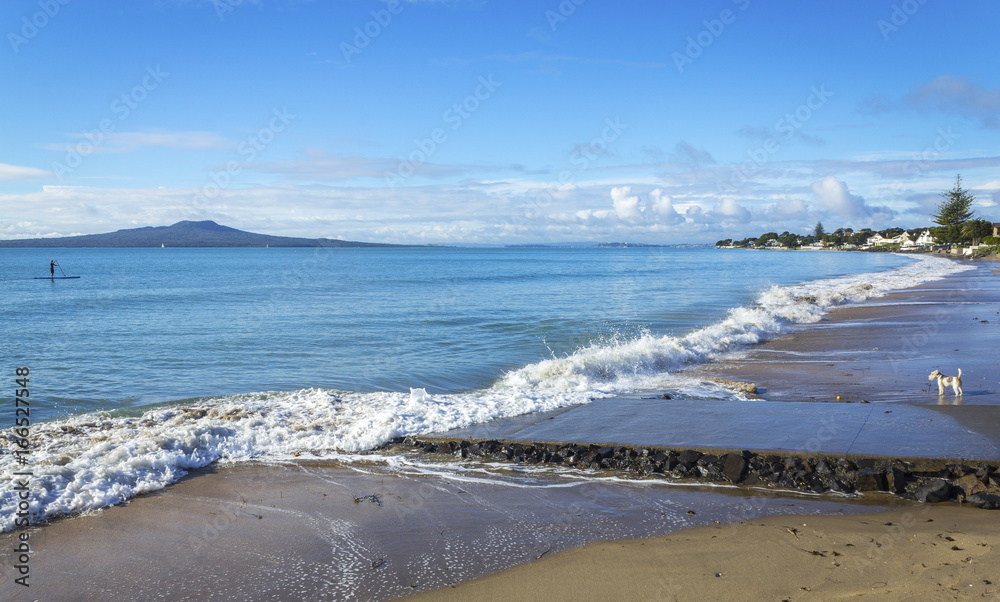 Milford Beach Auckland New Zealand; View to Rangitoto Island