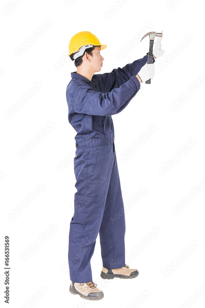 Handyman in uniform with his hammer