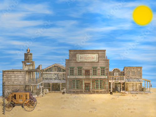 3D illustration of classic old deserted western town photo