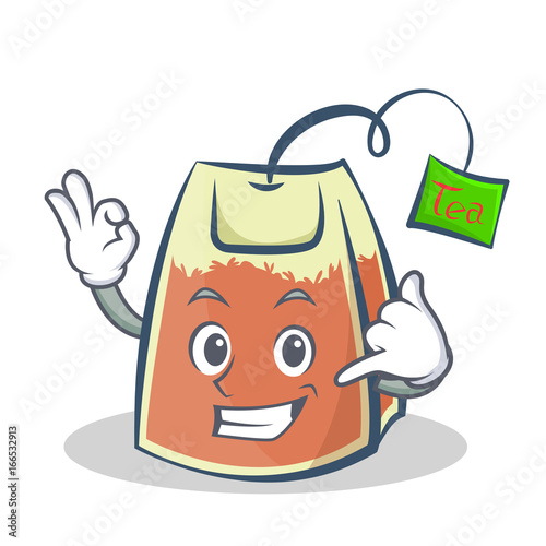 Okay tea bag character cartoon vector art for calling