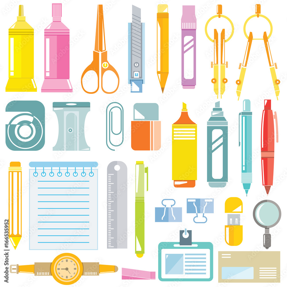 stationery icons, office supply icons