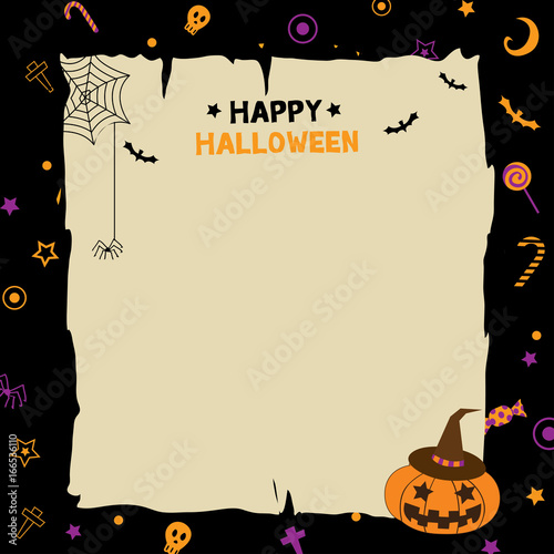 Happy halloween  party black frame and pumpkin