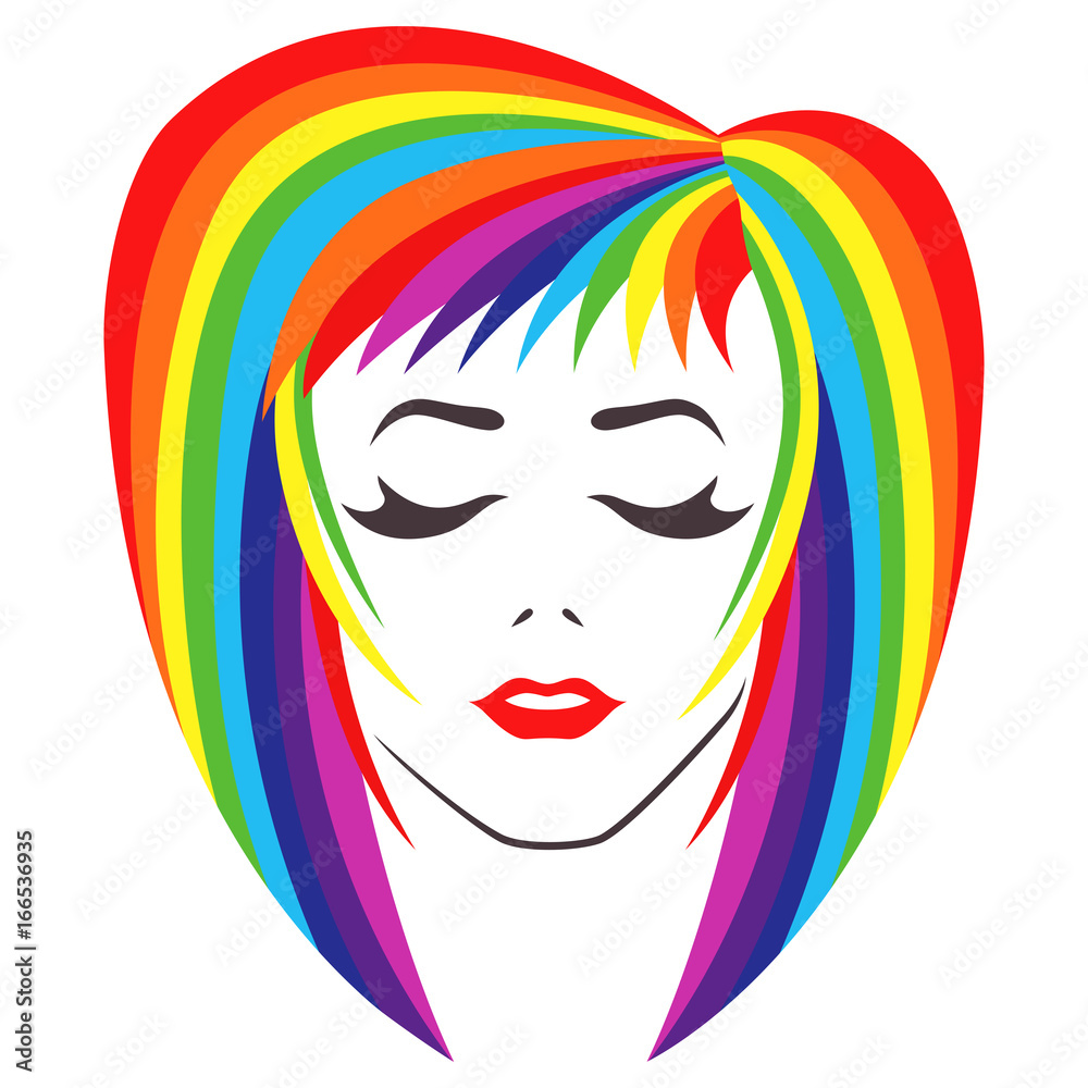 Girl with closed eyes and spectrum color hair Girl with closed eyes and spectrum color hair