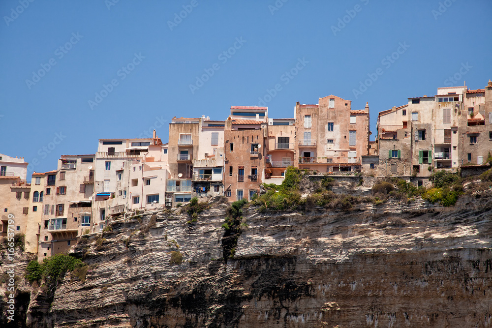 View to Bonifacio city from the sea. Corsica, France