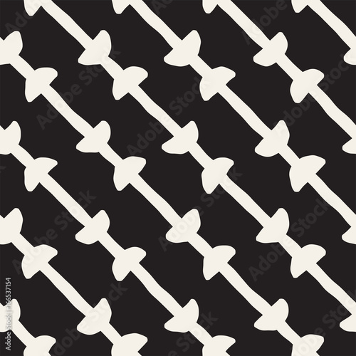 Hand drawn black and white ink abstract seamless pattern. Vector stylish texture. Monochrome geometric shappes paint brush lines photo