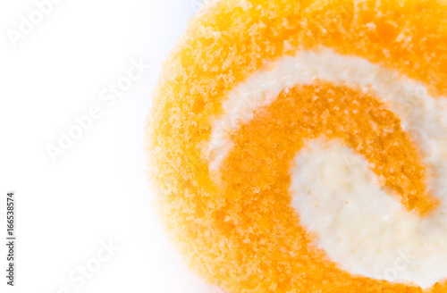 Texture of cream and orange flavor roll cake