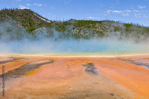 Grand Prismatic Spring as they walking along path in Midway Geyser Basin, Yellowstone National Park, Wyoming