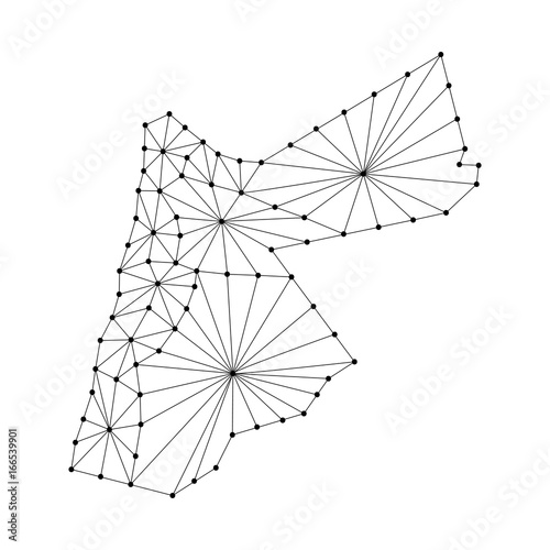 Jordan map of polygonal mosaic lines network, rays and dots illustration. Raster copy.