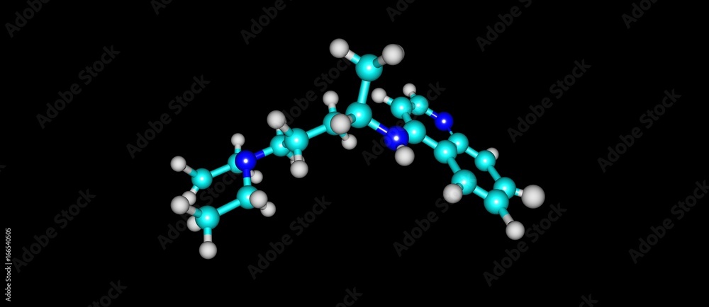 Chloroquine molecular structure isolated on black
