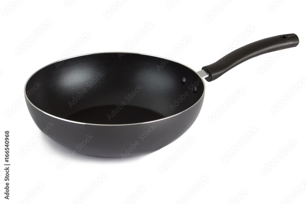 Flying pan with non-stick surface isolated Flying pan with non-stick surface isolated