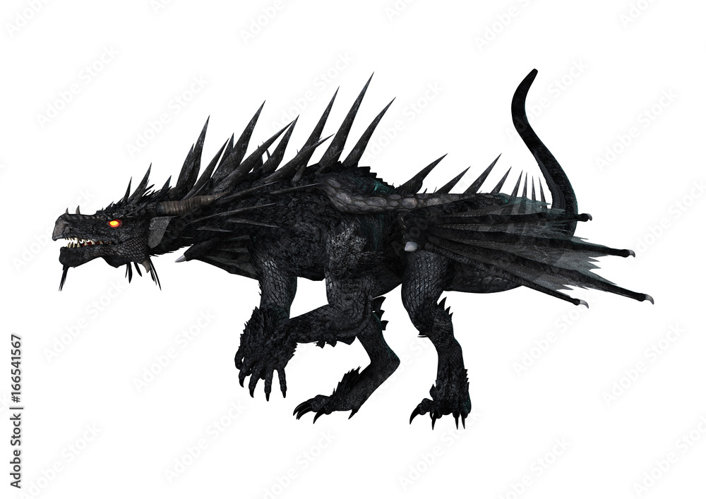 3D Rendering Black Dragon on White 3D Rendering Black Dragon on White