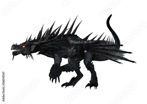 3D Rendering Black Dragon on White