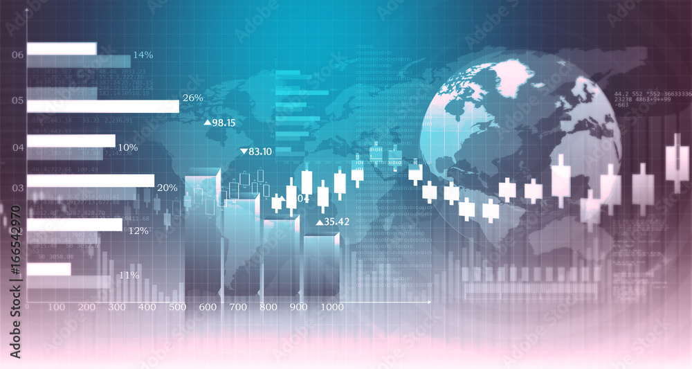 3d Business growth chart. Global financial charts on abstract business background