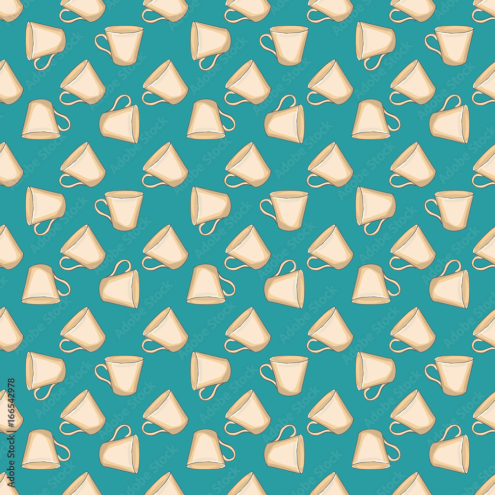 Seamless colorful pattern. Vector background with cups
