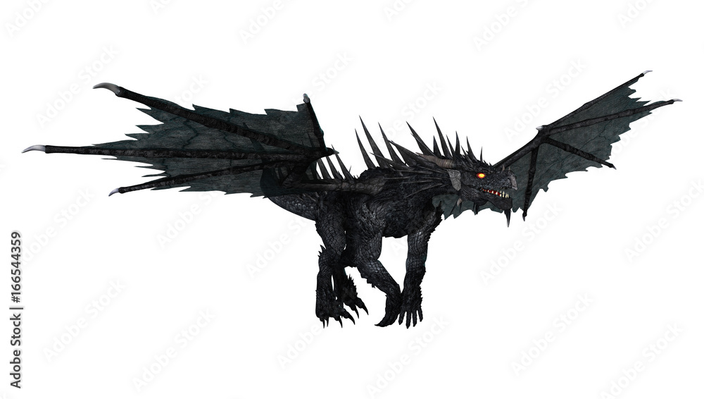 3D Rendering Black Dragon on White 3D Rendering Black Dragon on White