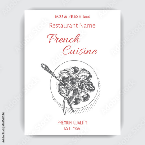 Vector illustration sketch - escargot. Card Menu french cuisine. vintage design template, banner.