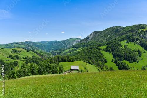 Green countryside landscape in the mountains