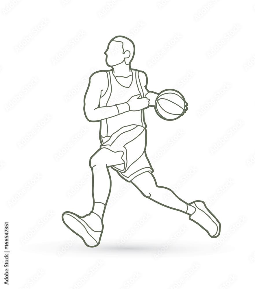 Basketball player running outline graphic vector