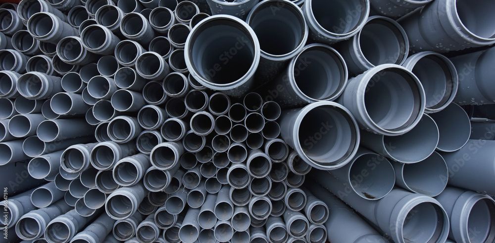 New gray plastic pipes for the sewage system New gray plastic pipes for the sewage system