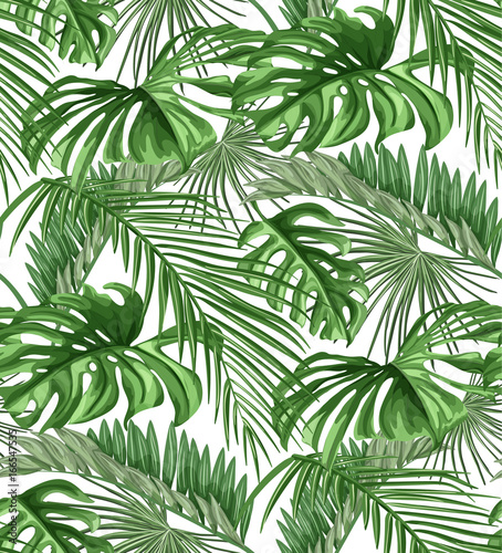 Fototapeta Naklejka Na Ścianę i Meble -  Vector tropical leaves seamless pattern